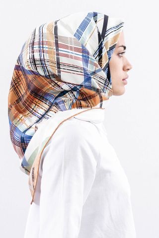 Dg11114 İpek Eşarp Twill 90*90 Çizgi - Kahve