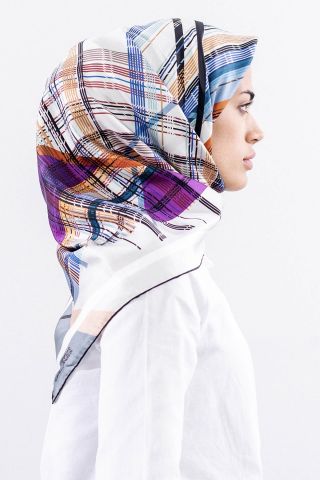 Dg11114 İpek Eşarp Twill 90*90 Çizgi - Mürdüm