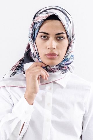 Dg11114 İpek Eşarp Twill 90*90 Çizgi - Pudra