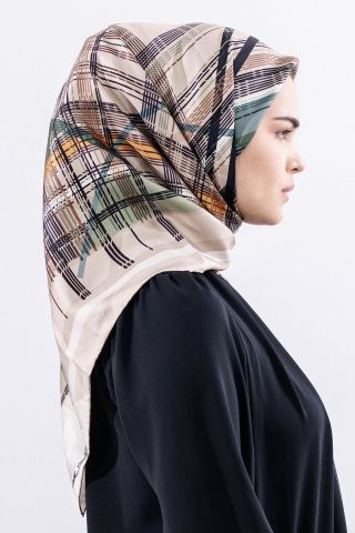 Dg11114 İpek Eşarp Twill 90*90 Çizgi - Yeşil