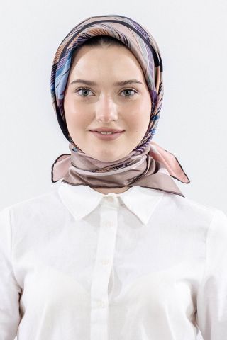 Dg11114 İpek Eşarp Twill Kumaş Çizgi Desen - Vizon