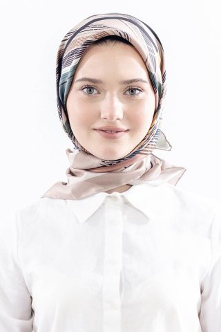 Dg11114 İpek Eşarp Twill Kumaş Çizgi Desen - Yeşil