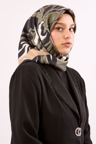 Dg11116 İpek Eşarp Twill Kumaş Zebra Desen - Yeşil