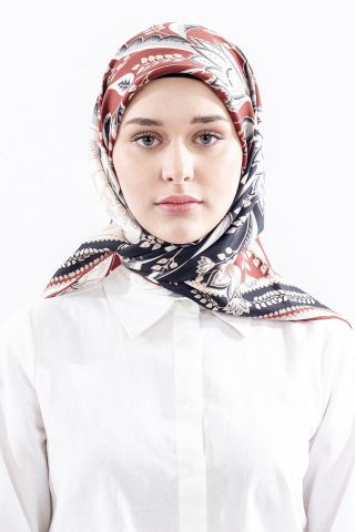 Dg12512 İpek Eşarp Twill Kumaş Şal Desen - Bordo