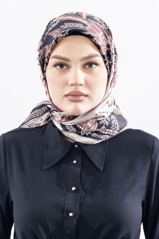Dg12512 İpek Eşarp Twill Kumaş Şal Desen - Siyah