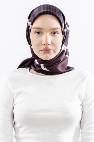 Dg13139 İpek Eşarp Çizgi Twill Kumaş - Kahve