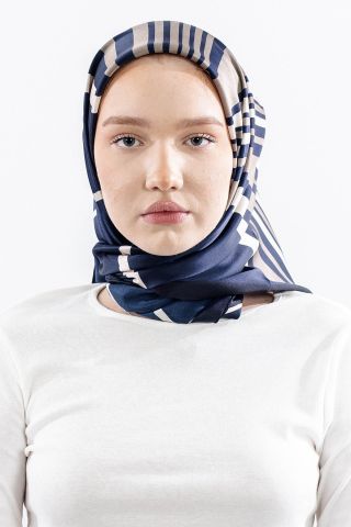 Dg13139 İpek Eşarp Çizgi Twill Kumaş - Lacivert Taş