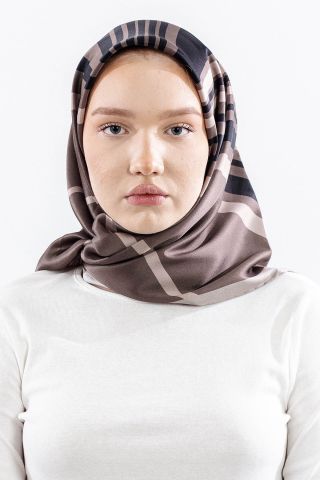 Dg13139 İpek Eşarp Çizgi Twill Kumaş - Vizon