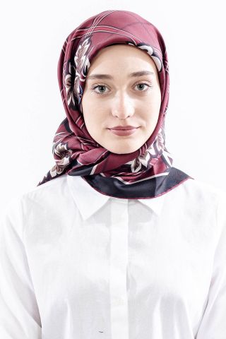 Dg14815 İpek Eşarp Kare Yaprak Twill Kumaş - Bordo