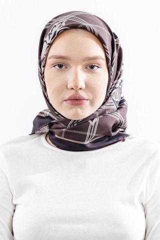 Dg14815 İpek Eşarp Kare Yaprak Twill Kumaş - K Kahve