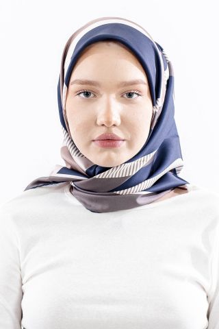 Dg14816 Eşarp Polyester Kumaş Çizgi - Lacivert