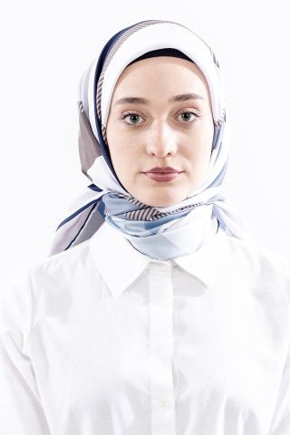 Dg14816 Eşarp Polyester Kumaş Çizgi - Taş Lacivert
