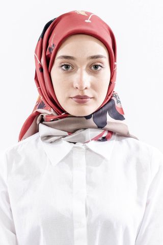 Dg14821 İpek Eşarp Nilufer Twill Kumaş - Kırmızı
