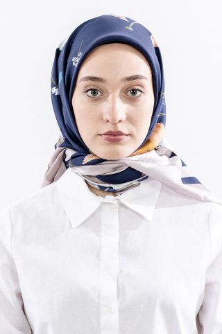 Dg14821 İpek Eşarp Nilufer Twill Kumaş - Lacivert