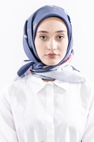 Dg14821 İpek Eşarp Nilufer Twill Kumaş - Mavi