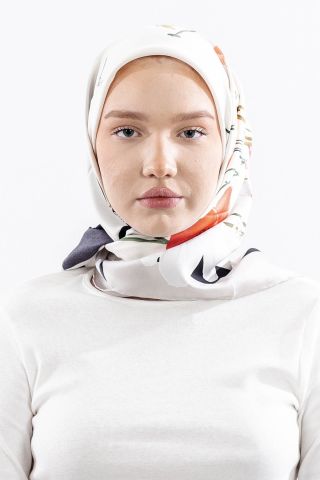 Dg14821 İpek Eşarp Nilufer Twill Kumaş - Siyah Ekru