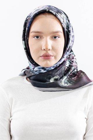 Dg14823 Eşarp Polyester Kumaş Çiçek Kare - Haki