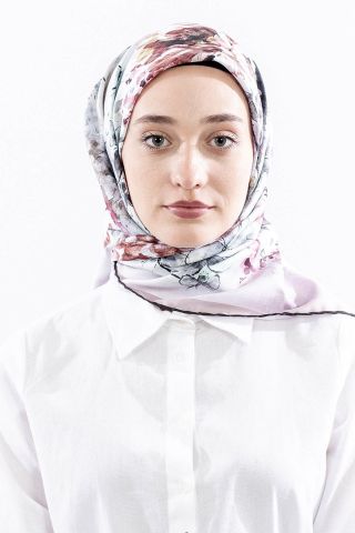 Dg14823 Eşarp Polyester Kumaş Çiçek Kare - Pudra