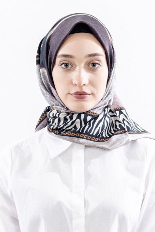 Dg14824 Eşarp Polyester Kumaş Zincir Desen - Kahve
