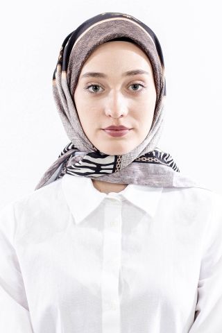 Dg14824 Eşarp Polyester Kumaş Zincir Desen - Siyah