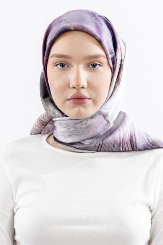 Dg14826 İpek Eşarp Flu Gül Twill Kumaş - Lila