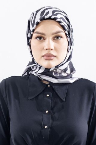 Dg14827 İpek Eşarp Twill Kumaş Zincir Zebra Desen - Gri