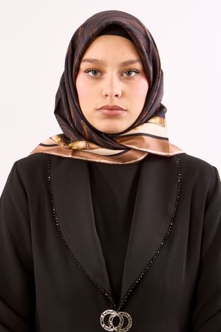 Dg14827 İpek Eşarp Twill Kumaş Zincir Zebra Desen - Kahve