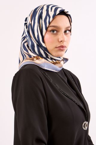 Dg14827 İpek Eşarp Twill Kumaş Zincir Zebra Desen - Lacivert