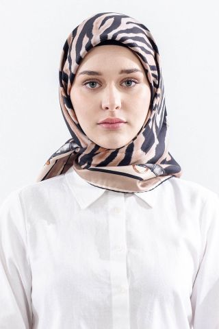 Dg14827 İpek Eşarp Twill Kumaş Zincir Zebra Desen - Siyah Vizon