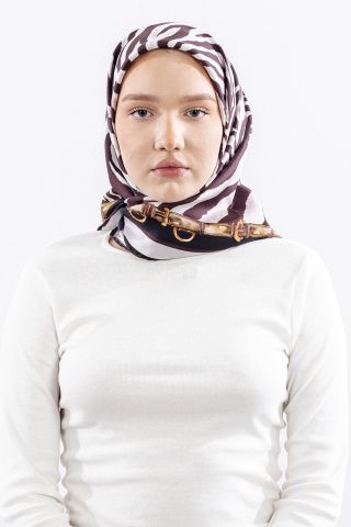 Dg14827 İpek Eşarp Zebra Desen Twill Kumaş - Gri Kahve