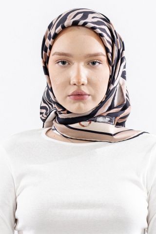 Dg14827 İpek Eşarp Zebra Desen Twill Kumaş - Siyah Vizon