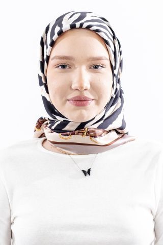 Dg14827 İpek Eşarp Zebra Desen Twill Kumaş - Vizon