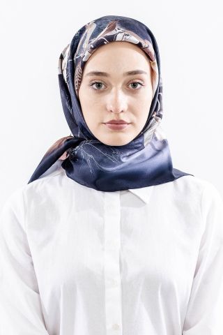 Dg14828 İpek Eşarp Çiçek Dalı Twill Kumaş - Antrasit