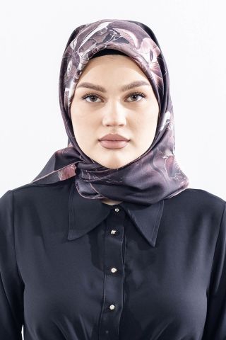 Dg14828 İpek Eşarp Sura Kumaş Çiçek Dalı - Kahve