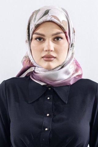 Dg14828 İpek Eşarp Sura Kumaş Çiçek Dalı - Mürdüm