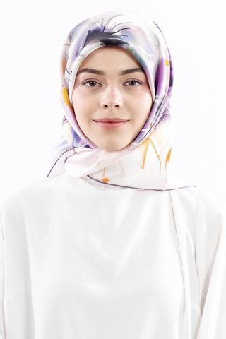 Dg18318 İpek Eşarp Geniş Çiçek Twill Kumaş - Lila