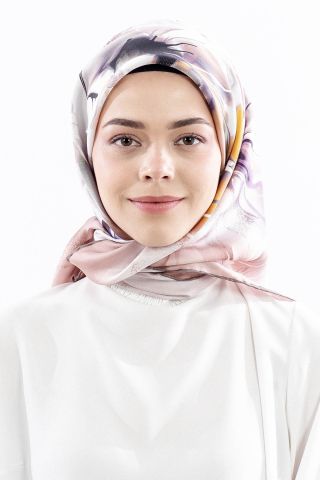 Dg18318 İpek Eşarp Geniş Çiçek Twill Kumaş - Vizon