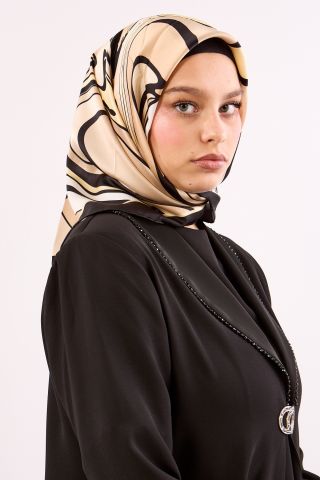 Dg18321 İpek Eşarp Çizgi Desen Sura Kumaş - Siyah
