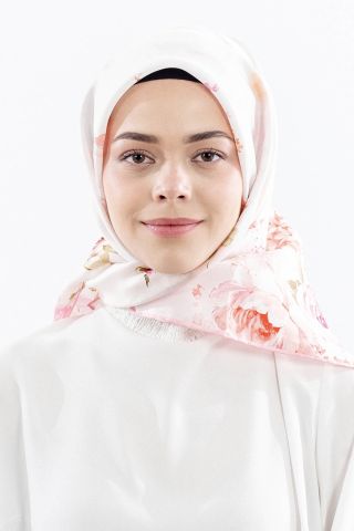 Dg18335 İpek Eşarp Çiçek Twill Kumaş - Pudra