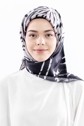 Dg18336 İpek Eşarp Tasarım Twill Kumaş - Siyah Gri