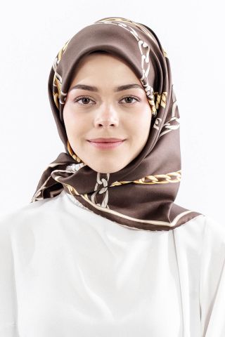 Dg18338 İpek Eşarp Zincir Twill Kumaş - Kahve
