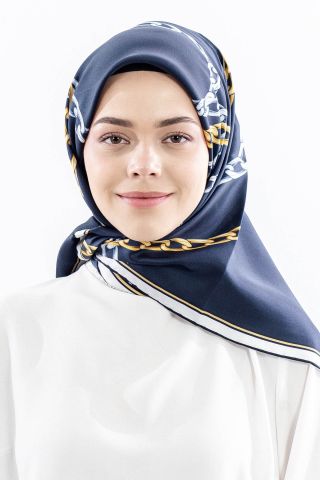 Dg18338 İpek Eşarp Zincir Twill Kumaş - Lacivert