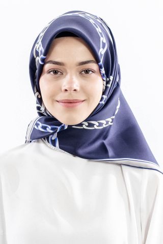Dg18338 İpek Eşarp Zincir Twill Kumaş - Lacivert Gri