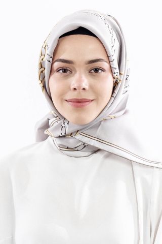 Dg18338 İpek Eşarp Zincir Twill Kumaş - Vizon