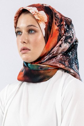 Dg7544 İpek Eşarp Twill - Siyah Kırmızı