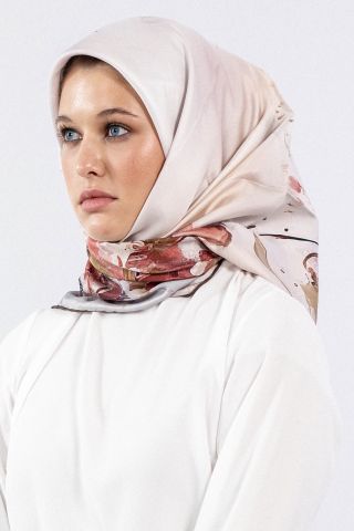 Dg7549 İpek Eşarp Twill - Kahve-Oranj