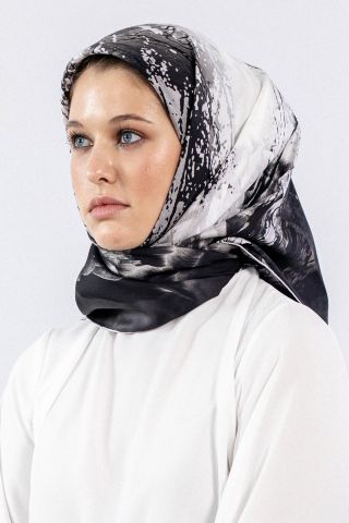 Dg7611 İpek Eşarp Twill - Siyah Gri