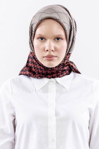 Dg7614 İpek Eşarp 90*90 Kazayağı Twill - Siyah Bordo