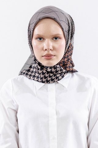Dg7614 İpek Eşarp 90*90 Kazayağı Twill - Siyah Kahve