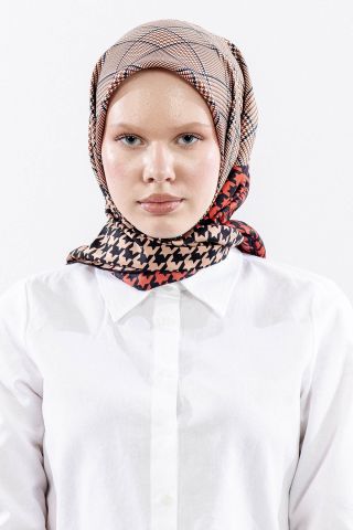 Dg7614 İpek Eşarp 90*90 Kazayağı Twill - Siyah Kırmızı